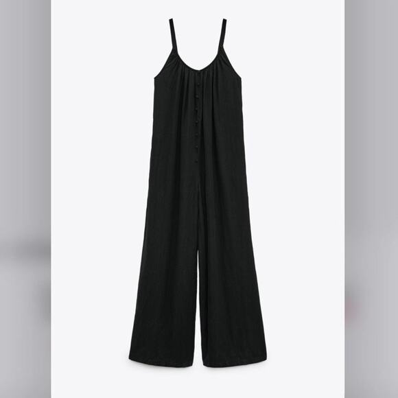 Zara Black Straps Midi Jumpsuit Size Extra Small XS - Picture 3 of 8
